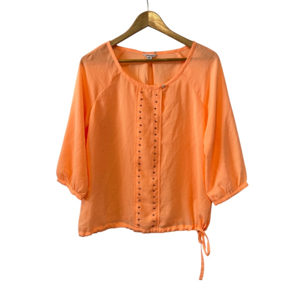 NWOT CALVIN KLEIN Coral Cinch Bottom Button Detail Lightweight Top S